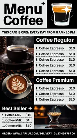 Drink Menu Coffee Instagram Story Black White Minimalist