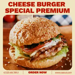 Cheese Burger Special Premium Product Display Instagram Post Cream Minimalist