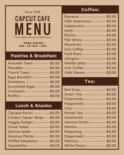 capcut cafe menu instagram post