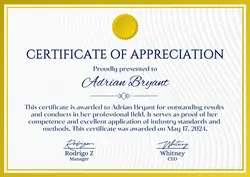 Non-marketing Certificate of Appreciation