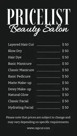 Beauty Salon Pricelist Instagram Story 