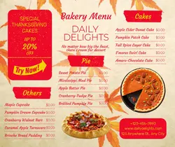 Food Bakery Menu Thanksgiving Facebook Post