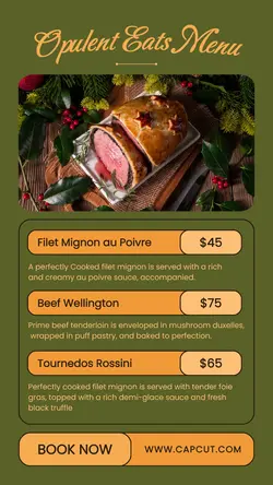 Olive Green Minimalist Fine Dining Menu Instagram Story