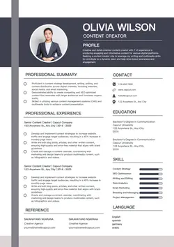 Business Content Creator Resume Modern Navy
