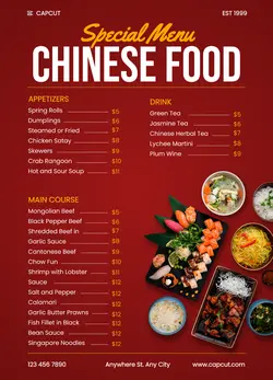 Food & Beverages Chinese Food Menu