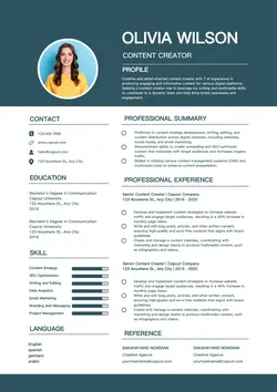 Business Content Creator Resume Modern Navy