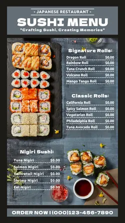 Non-marketing Menu Japanese Restaurant