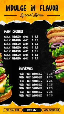 Indulge in Flavor Special Menu Instagram Story