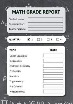 Non-marketing Report Card Gray Math Grade