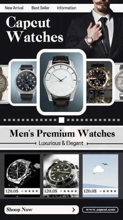 Luxury men's watch industry fashion template design for Instagram story needs