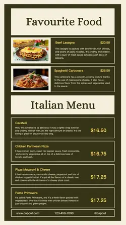 Food Italian Food Menu Instagram Story