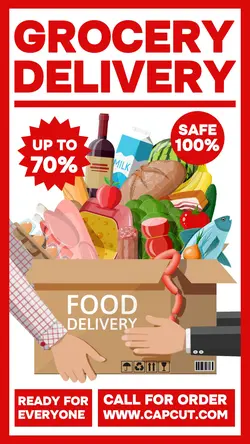 Grocery Delivery Promotion Instagram Story Red Flat Modern