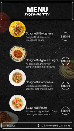 Simple and delicious style spaghetti menu for Instagram stories