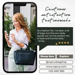 Minimalist women's bag product testimonial template design for Instagram posts