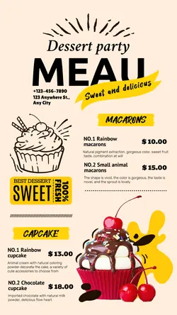 Foods & Beverage Cupcake Menu American retro