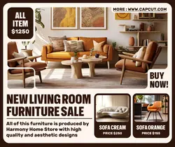 New Living Room Furniture Sale Product Display Facebook Post Brown Cream Flat Modern