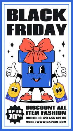Black Friday Sale Fashion Instagram Story Blue White Black Retro Funny