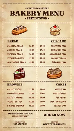 Vintage Bakery Menu for Instagram Story