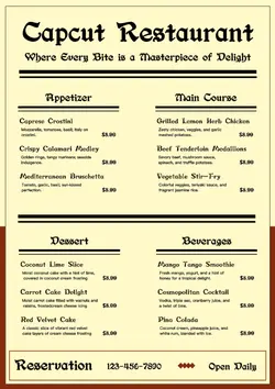 Retro Restaurant Menu