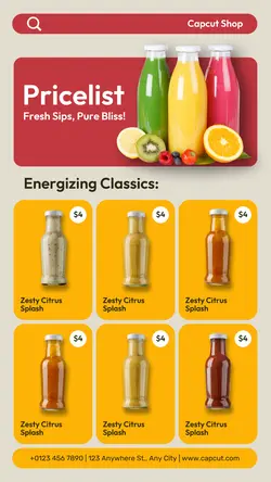 Beverage Juice bar Pricelist Instagram Story