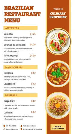 Food Brazilian Restaurant Menu Instagram Story