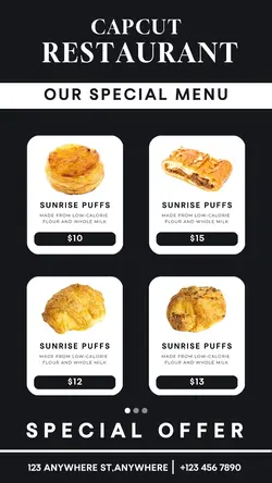 Bakery Restaurant Menu Instagram Story