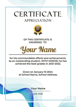 Non-marketing, Certificate, blue themed appreciation certificate can be edited