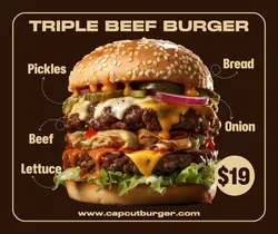 Food Triple Beef Burger Display Facebook