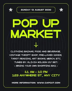 Black Modern Pop Up Market Event Instagram Post