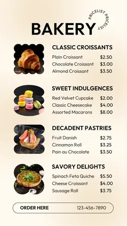Food & Beverages Bakery Pricelist Instagram Story
