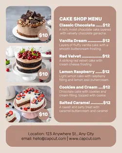 Cake Shop Menu