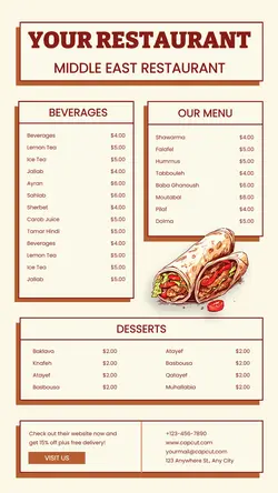 Food & Beverage Middle Eastern Food Menu