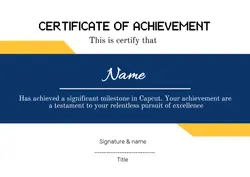 NON-MARKETING CERTIFICATE OF Achievement blue yellow 