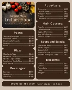 italian food menu instagram post