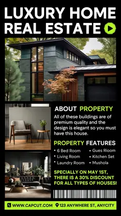 Luxury Home Real Estate Promotion Instagram Story Black Green Minimalist