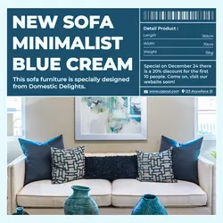 New Sofa Minimalist Blue Cream Product Display Instagram Post Blue Minimalist