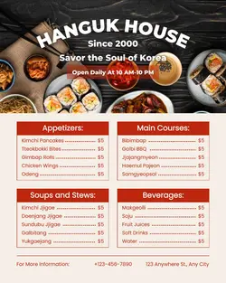 Korean Restaurant Menu Instagram Portrait