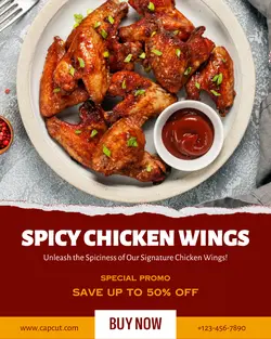 Spicy chicken wings promo instagram portrait