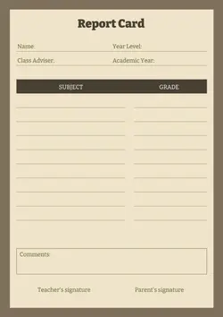 Non-marketing Report Card, brown report card