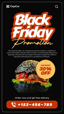 Black Modern UI Burger Black Friday Promotion Instagram Story