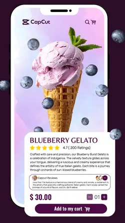 food and beverage blueberry gelato product display 