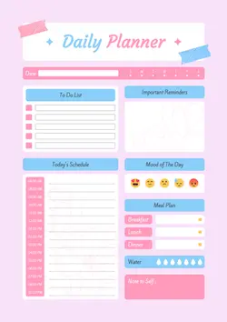 Non-marketing Daily Planner & Schedule Pink and Blue Minimalist