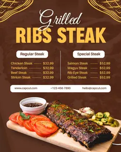 Food Grilled Ribs Steak Menu Instagram Portrait