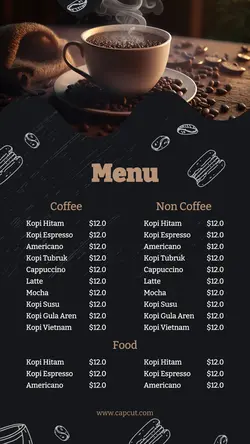 Food and Beverage Coffee Menus