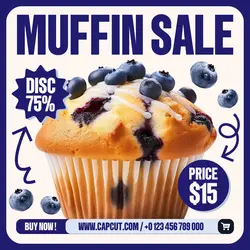 Food Muffin Sale Promotion Instagram Post Blue White Modern