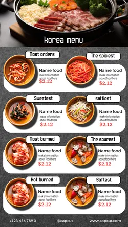 traditional style korean food menu for instagram stories