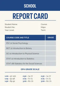 Report Card College Blue and White