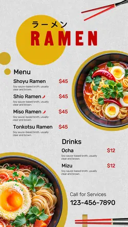 Food and Beverage Ramen Menu