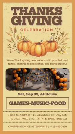 Thanksgiving Day party invitation design for Instagram Story posts