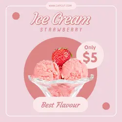 Ice Cream Strawberry Promotion Instagram Post